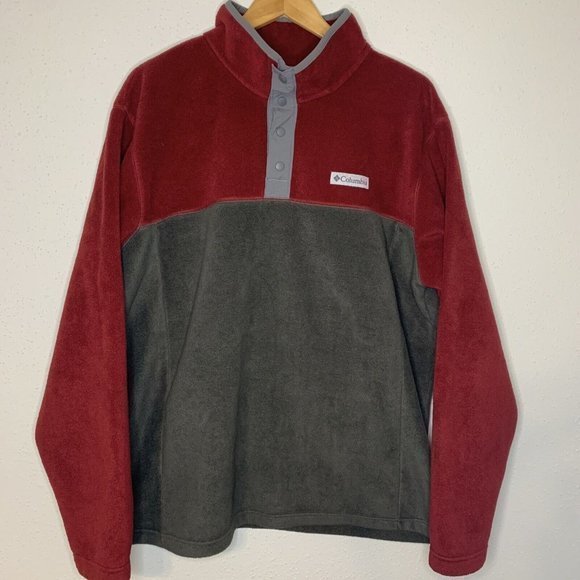 Men's Columbia 1/4 Snap T Fleece‎ Pullover Jacket Sweater Size XL Gray Red - Picture 1 of 6